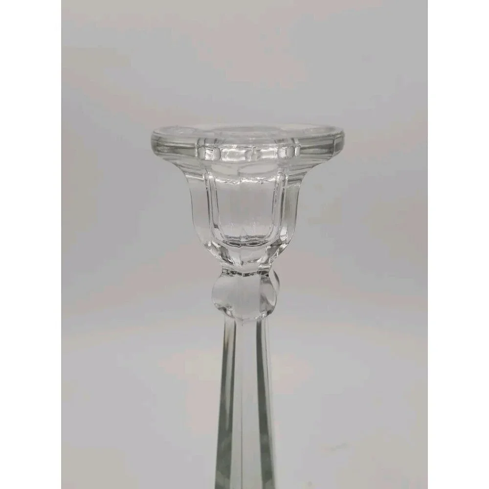 Vintage Cut Crystal and Etched Base Heisey Candlesticks 10 Inch With Diamond‎ H